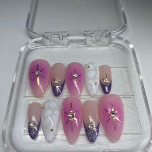 Elegant Press-On Nails with Pink and Purple Design